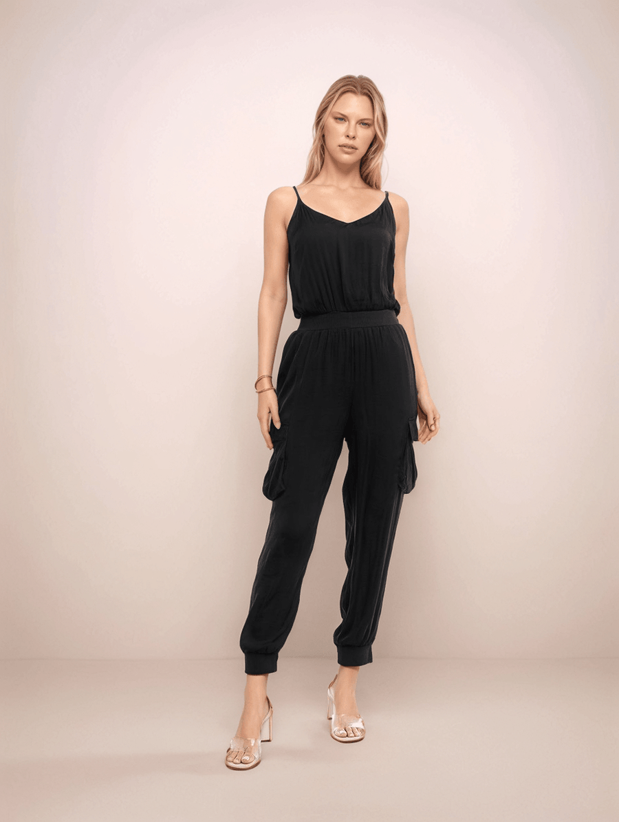 Satin Cargo Jumpsuit - Peripety Boutique