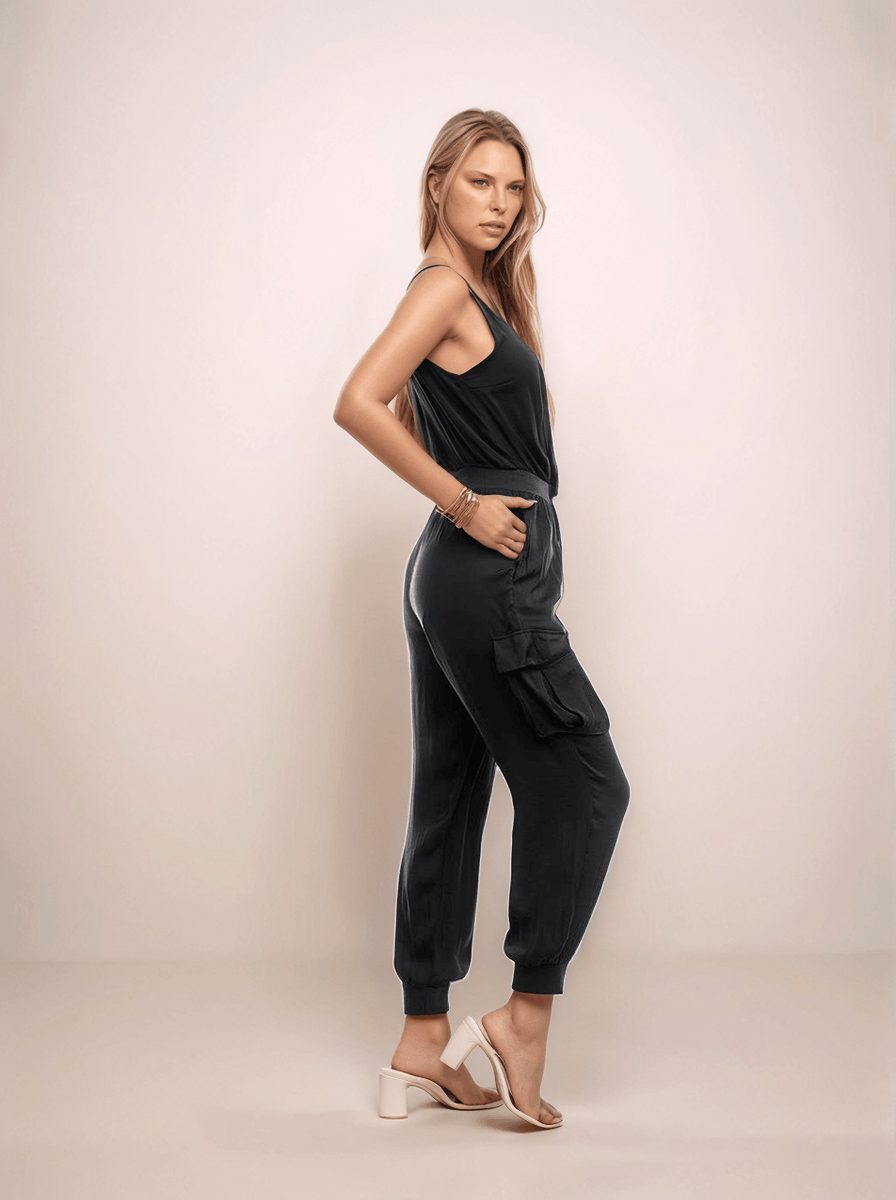 Satin Cargo Jumpsuit - Peripety Boutique
