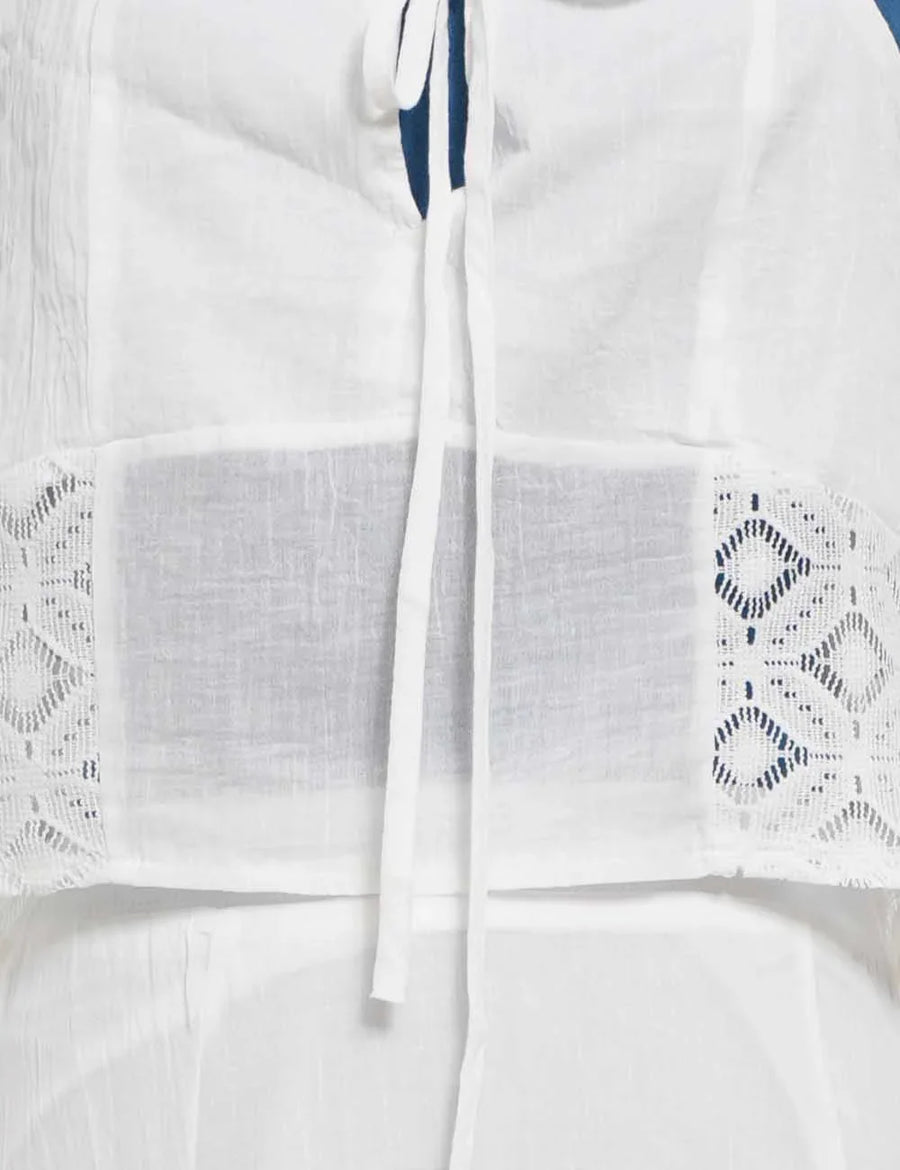White lace-trimmed garment with a close-up view of the lace details.