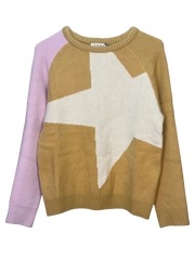 Colorblock sweater with a star design in camel, pink and cream