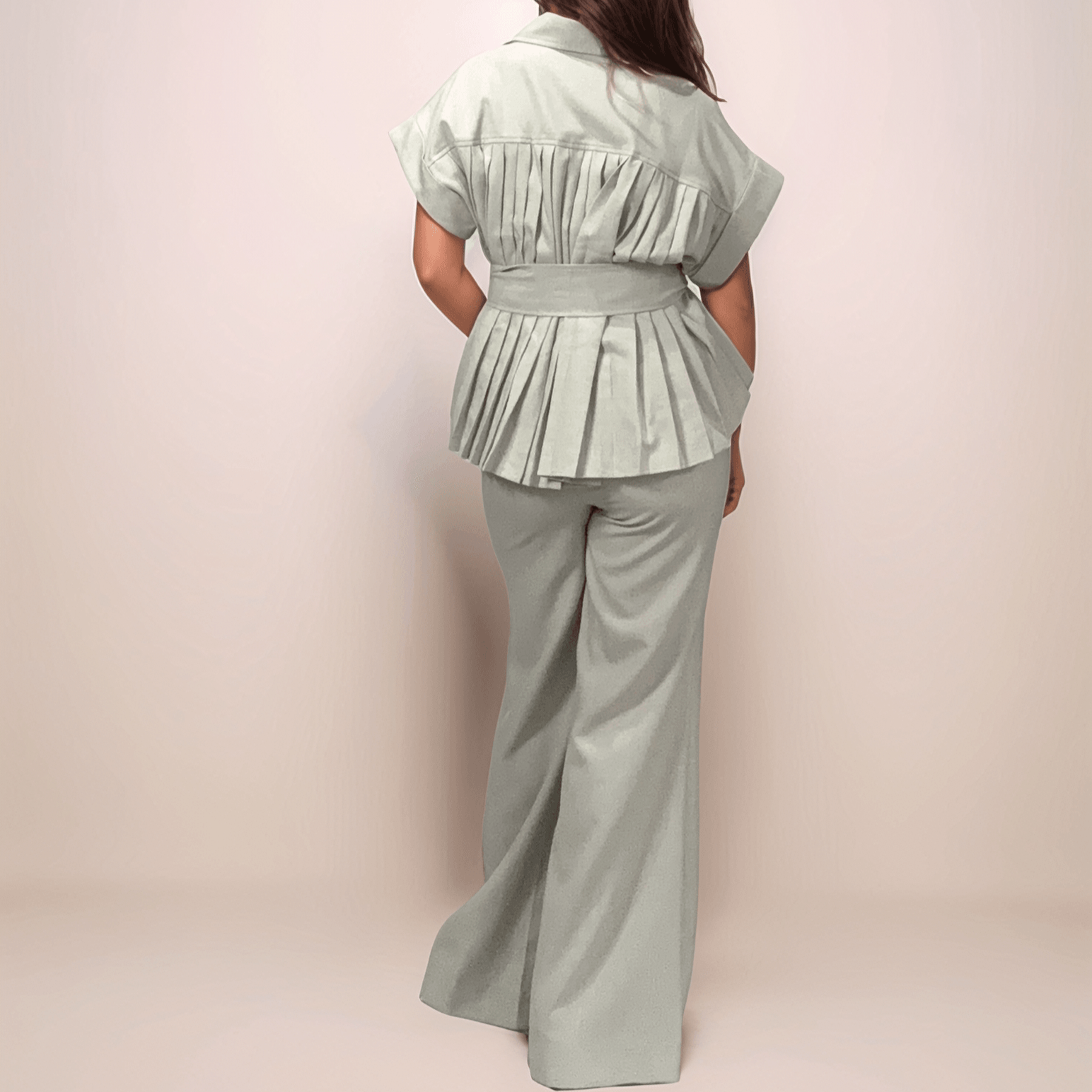 BACK PLEATED JACKET AND PANTS SET