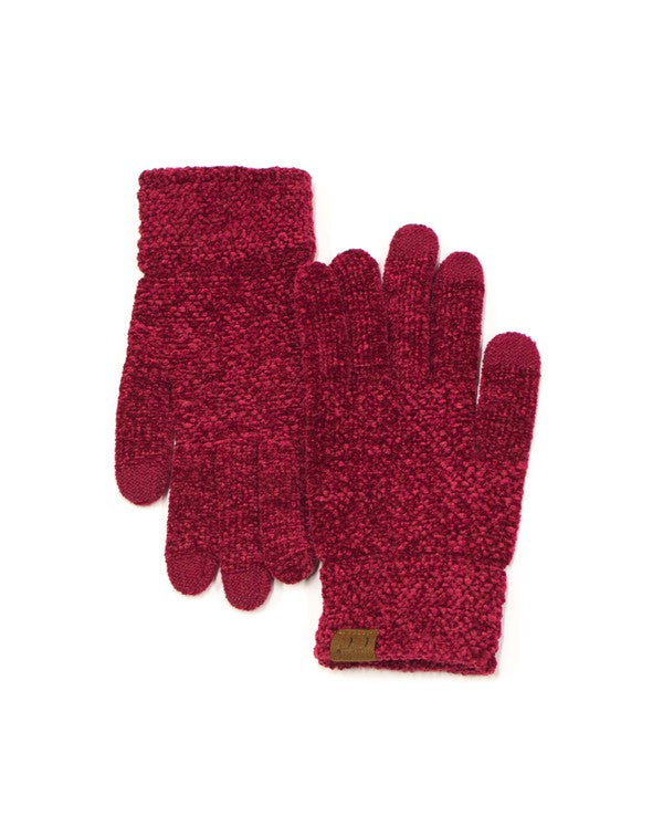 Pair of red knit gloves on a white background