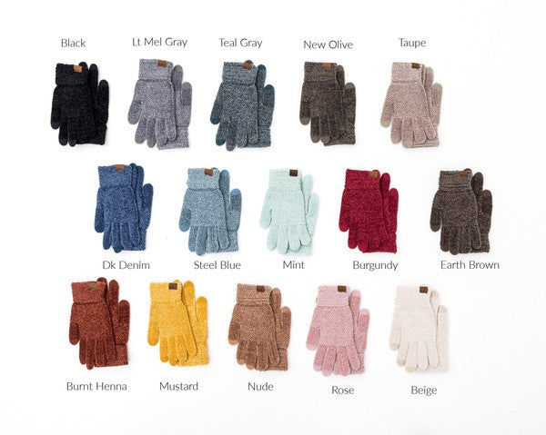 Collection of gloves in various colors on a white background