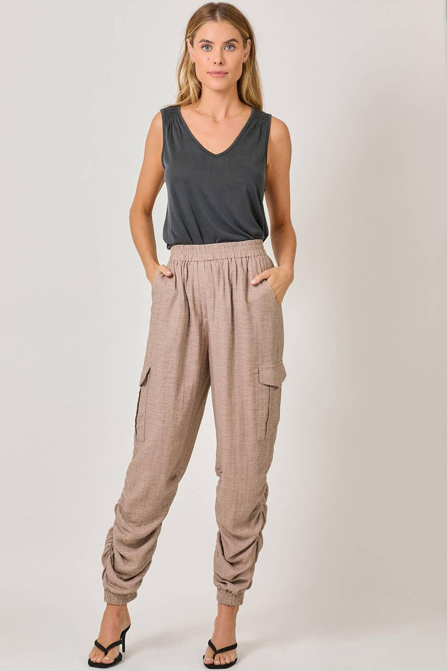 Leg Shirring Detail Jogger Pants - Peripety Boutique