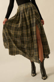 Plaid skirt with a slit on a beige background